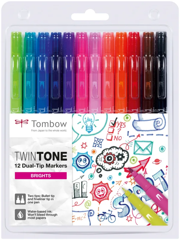 Fri frakt Tombow marker TwinTone bright 0,3/0,8 (12)