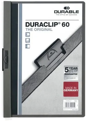 Klämmapp DURABLE Duraclip 2209 A4 6mm, mörkgrå, 25st Endast denna vecka