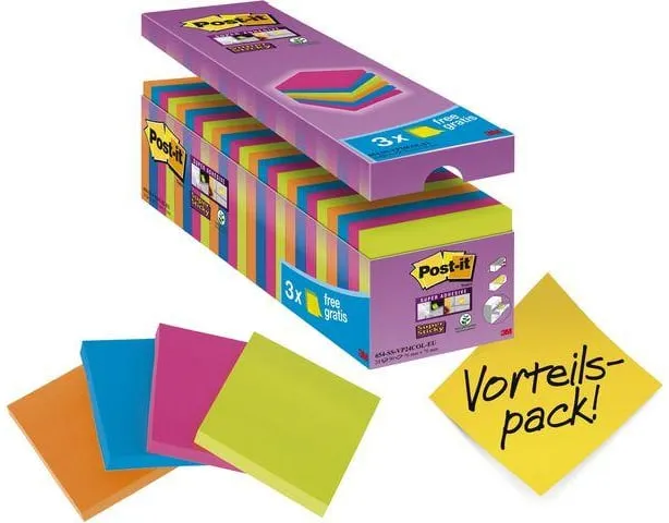 Post-it® Supersticky mix + 3 gratis, 76x76mm, 24/FP Extra rabatt