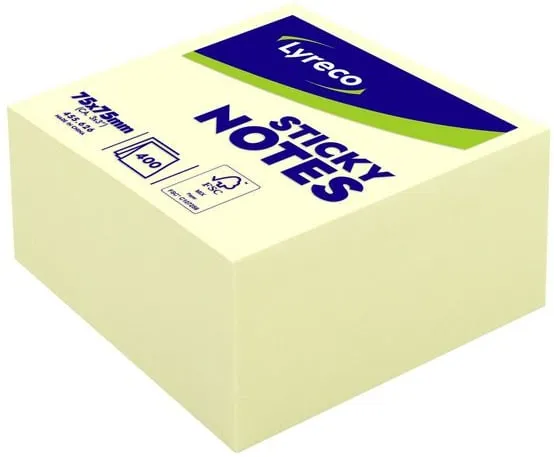 Notes LYRECO kub std 75x75mm gul Premium