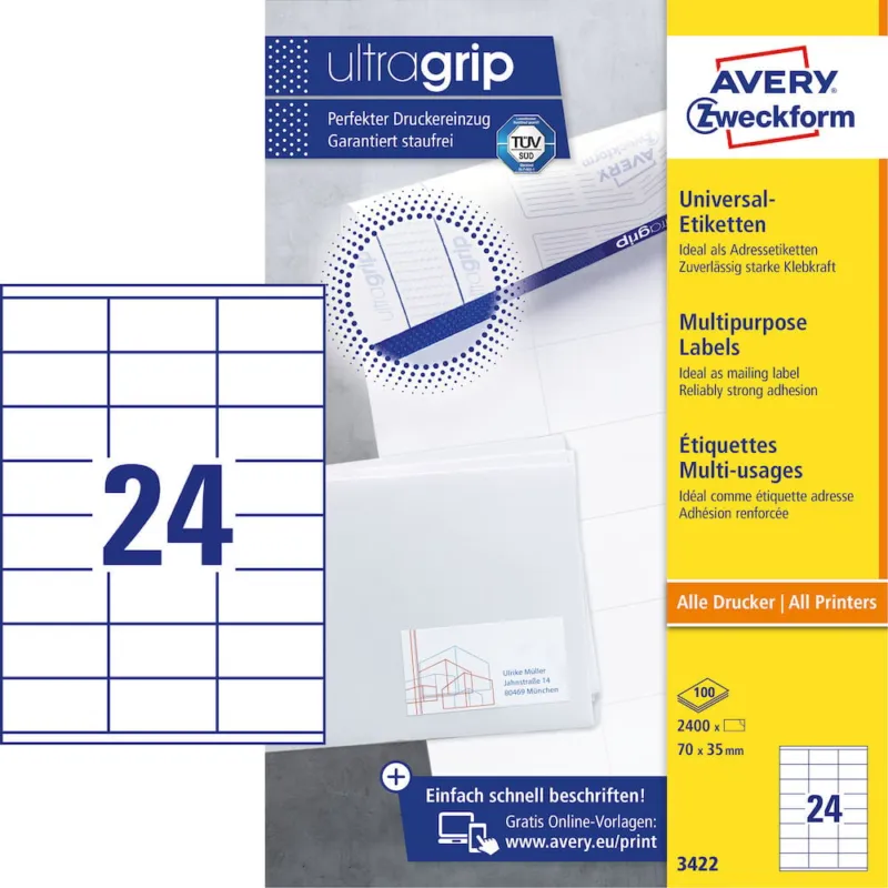 Handla nu Etikett AVERY UG 70x35mm 2400/fp