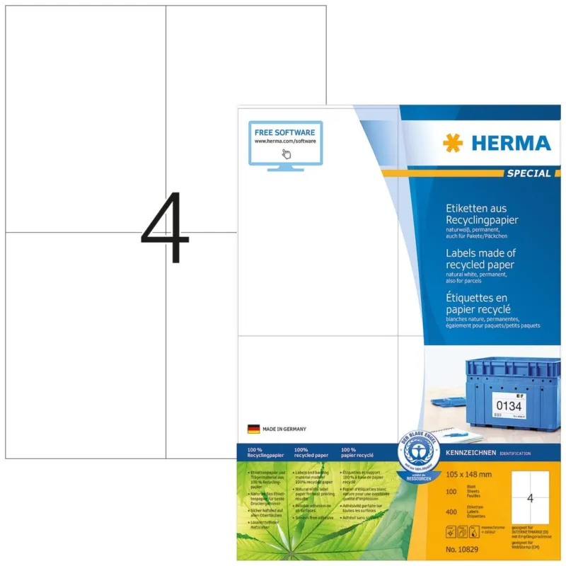 Etiketter HERMA Miljö A6, 105x148mm, 4 per sida, 400/fp Trygg betalning