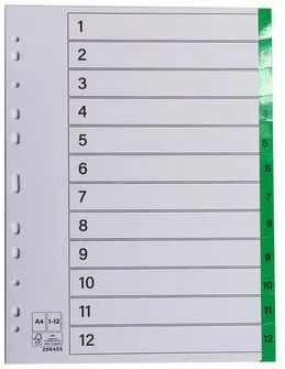 Register plastflik 1-12 grön 10/fp Erbjudande