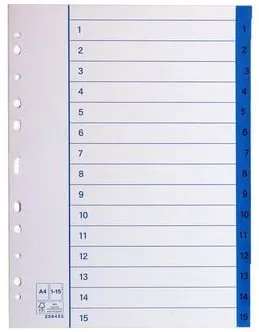Pappersregister A4 1-15 10/fp I lager