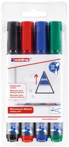 Whiteboardpenna EDDING 363, torksäker, sned, 4 färger/fp Handla nu