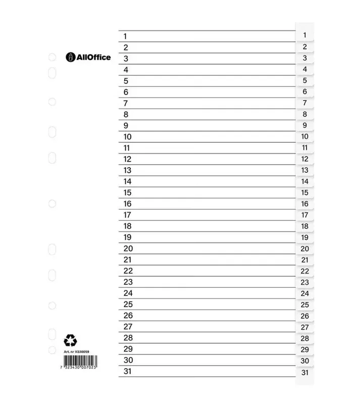 Pärmregister plast inkl. rubrikblad 1-31 A4 Begränsad tid