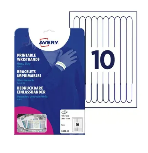 Endast idag Handledsband Avery 265x18mm vit A4, 100 st/fp