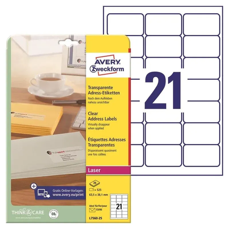 Billigare Laseretikett Avery L7560 transparent 63,5x38,1mm, 525/fp