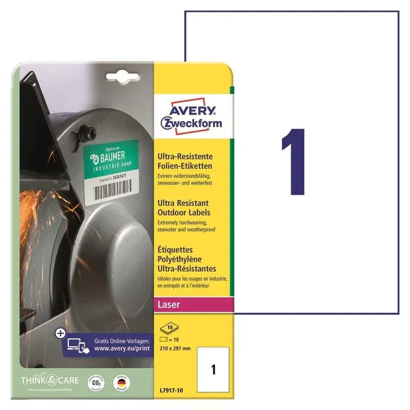 Laseretikett Avery STRETCH vit, 210x297mm, 10/fp Kampanjpris