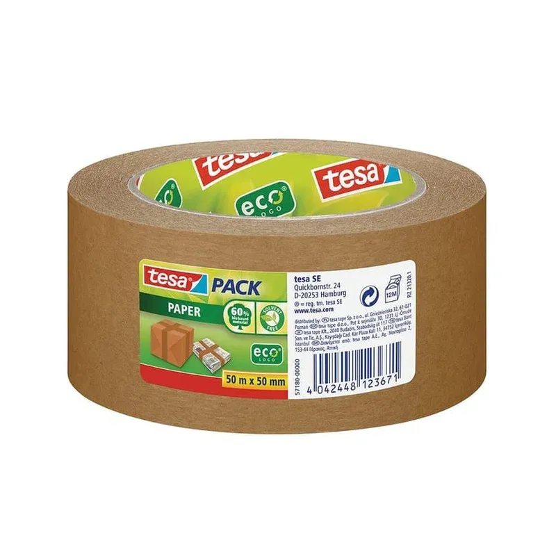 Packtejp Tesa 57180 Paper Strong EcoLogo Brun 50mm x 50m Reapris