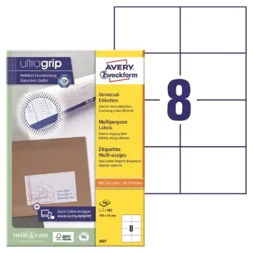 Universaletikett Avery Zweckform 3427 vit 105x74mm 800/fp Fri frakt