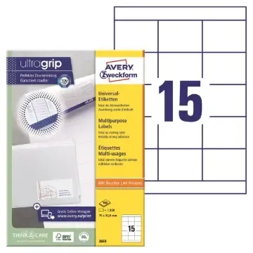 Universaletikett Avery Zweckform 3669 vit 70×50,8mm 1500/fp Reapris