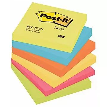 Notisar Post-it 654 Energetic Rainbow 76x76mm 6/fp Begränsat antal