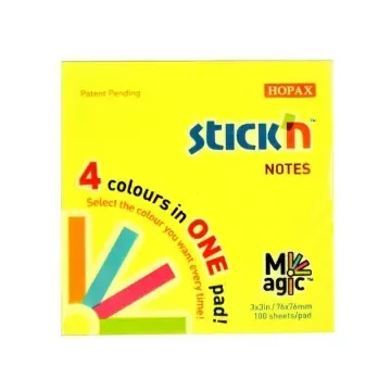 Notisar Stick´n Magic 100 Blad Neon 4 Färger 76x76mm Premium