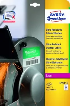 Erbjudande Laseretikett Avery Extremt motståndskraftig L7912-10 vit 63,5×33,9mm 240/fp