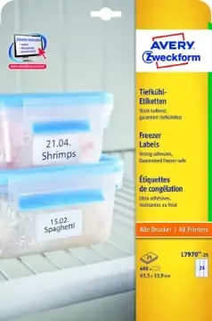 Utförsäljning Frysetikett Avery Permanent L7970-25 vit 63,5×33,9mm 600/fp