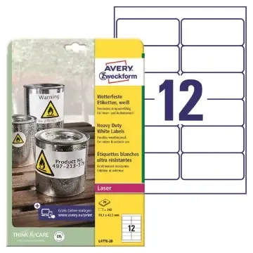 Laseretikett Avery L4776 Heavy Duty vit 99,1×42,3mm 240/fp Sista chansen