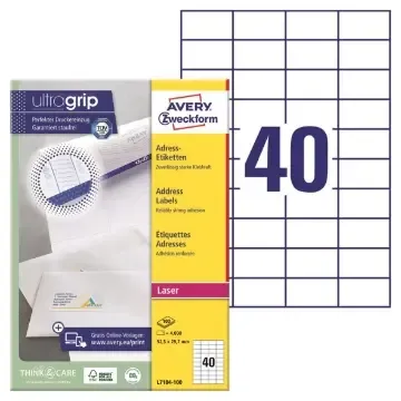 Endast idag Laseretikett Avery L7184 QuickPEEL 52,5×29,7mm 4000/fp