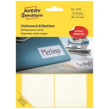 Nedsatt pris Märketikett Avery Permanent 3330 vit 80x54mm 112/fp