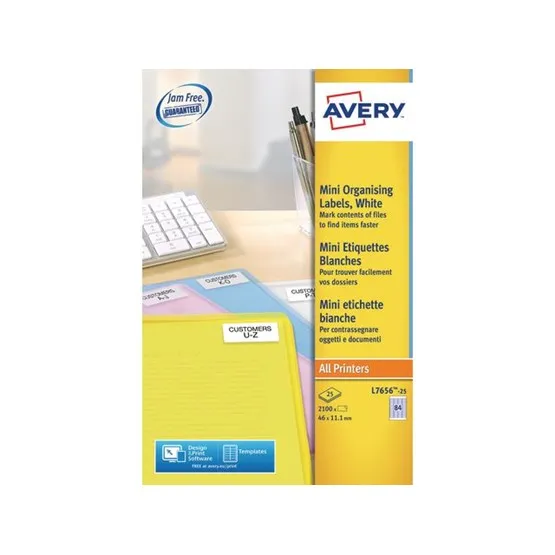 Etikett Avery 46x11,1mm Vit 2100st/fp 34462 L7656-25 Utförsäljning