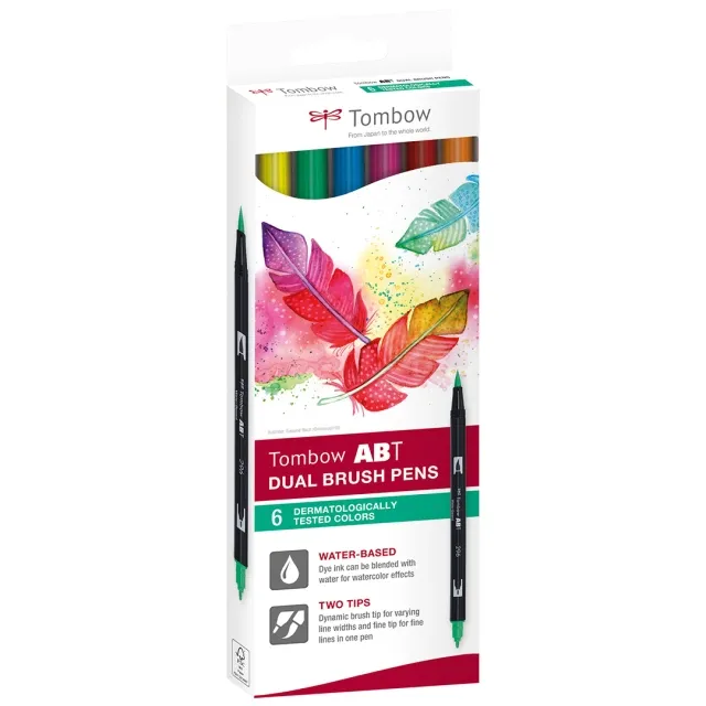 Premium ABT Dual Brush pen 6-set Dermatologiskt testade färger