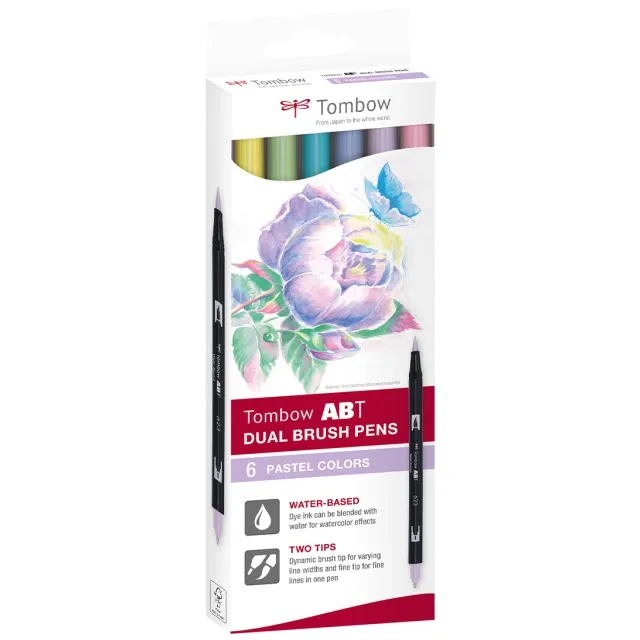 Fri frakt ABT Dual Brush pen 6-set Pastel