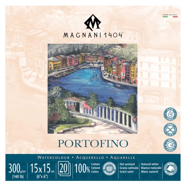 Expressleverans Akvarellblock Portofino 100% Bomull 300g Satin 15x15 cm 20 ark