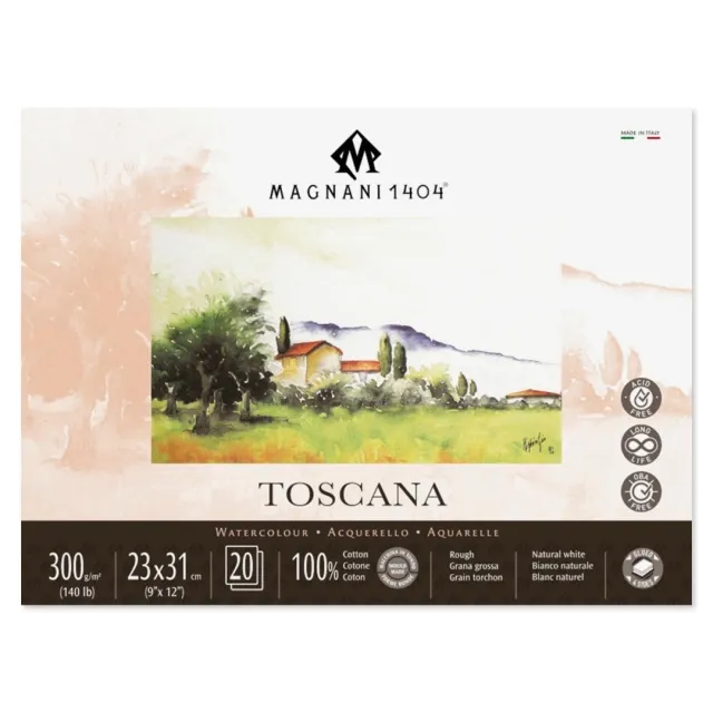 Outlet Akvarellblock Toscana 100% Bomull 300g Grov Gräng 23x31 cm 20 ark