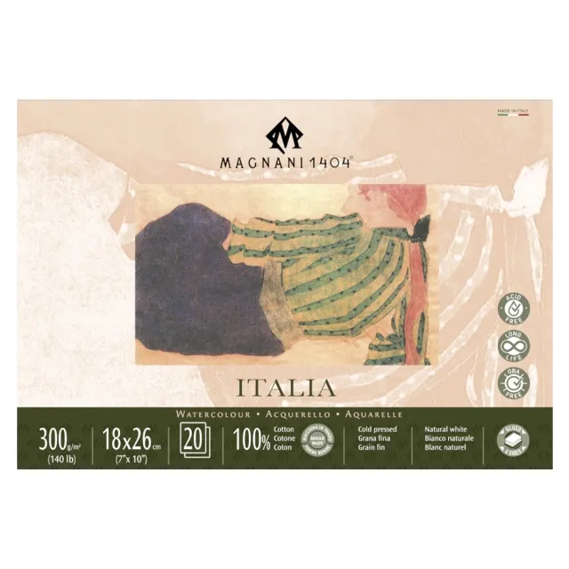 Akvarellblock Italia 100% Bomull 300g Fin Gräng 18x26 cm 20 ark Snabb leverans