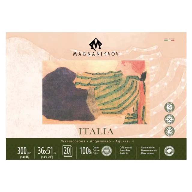 Akvarellblock Italia 100% Bomull 300g Fin Gräng 36x51 cm 20 ark Trygg betalning