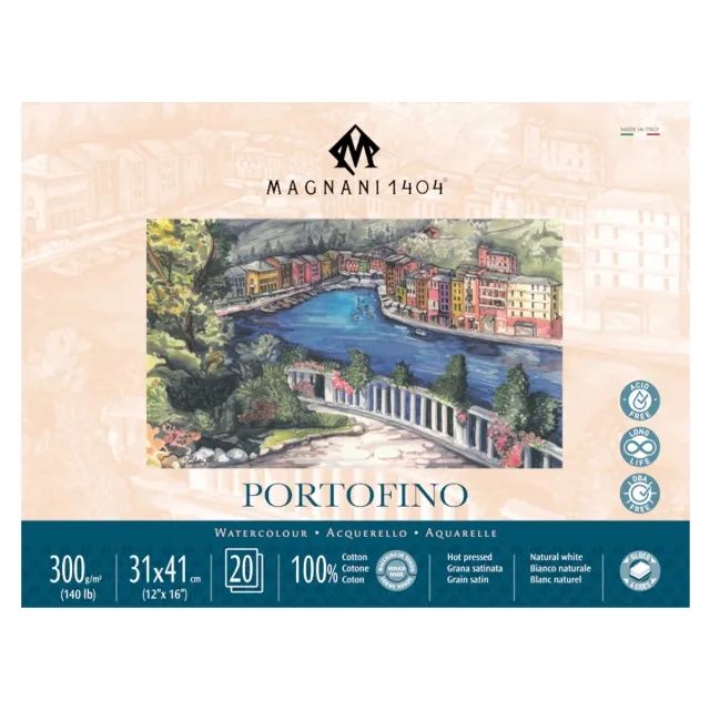Akvarellblock Portofino 100% Bomull 300g Satin 31x41cm 20 ark Reapris