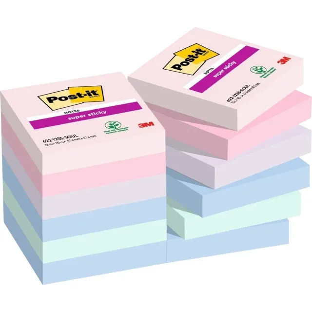 Fri frakt Post-it Super Sticky 47,6x47,6 Färgmix Soulful 12-pack