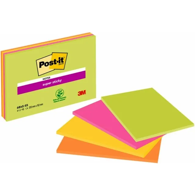 Post-it Super Sticky 203x152 Meeting Färgmix Neon 4-pack Kampanjpris