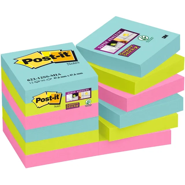 Post-it Super Sticky 47,6x47,6 Färgmix Cosmic 12-pack Snabb frakt