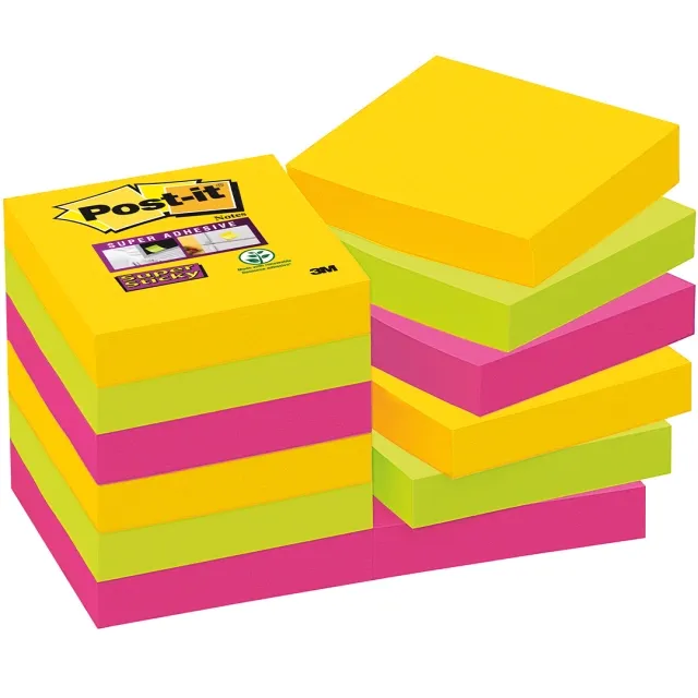 Post-it Super Sticky 47,6x47,6 Färgmix Carnival 12-pack Populärt val