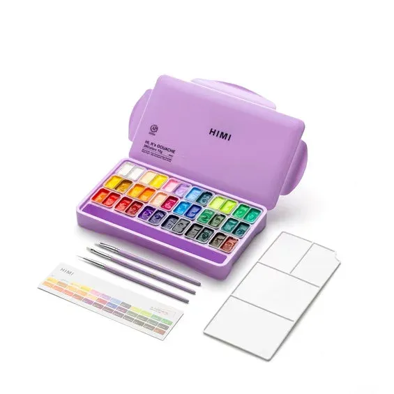 HIMI Gouache Twin Cup Kit, 36 jelly gouache-färger, 3 penslar och palett Billigare