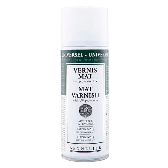 Köp nu Sennelier Spray Universal Anti-UV Varnish Mat 375 ml, matt skyddande lack för oljefärg & akrylfärg