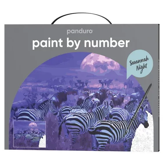 Fynd Paint by number / måla efter nummer – natt på savannen, 28×35,5 cm + 19 färger & 3 penslar