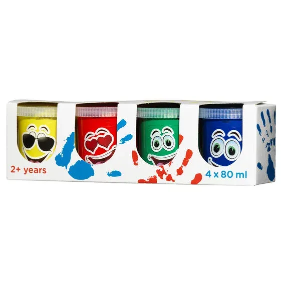 Snabb frakt Fingerfärg 4×80 ml i klassiska basfärger – blå, gul, röd och grön