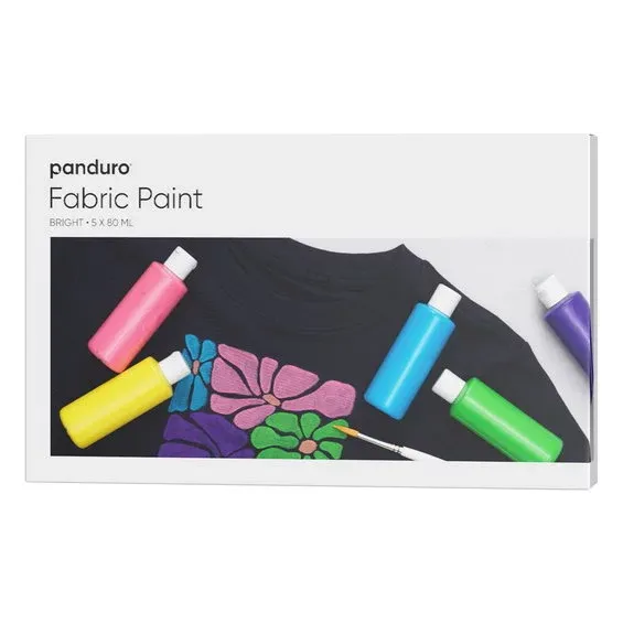 Kampanj Fabric paint 5×80 ml Bright – 5 textilfärger i ljusa färger för både ljust och mörkt tyg