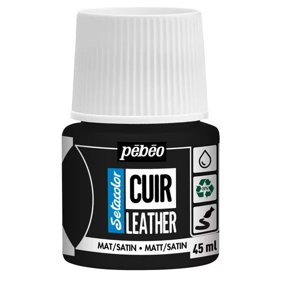 Kundfavorit Pebeo Cuir Leather 45 ml läderfärg, färgar även PU läder – Svart, matt satin-finish