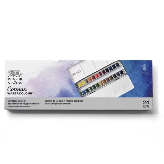 Erbjudande Winsor & Newton Cotman Sketch Box, akvarellfärg , 24 halvkoppar i metalletui