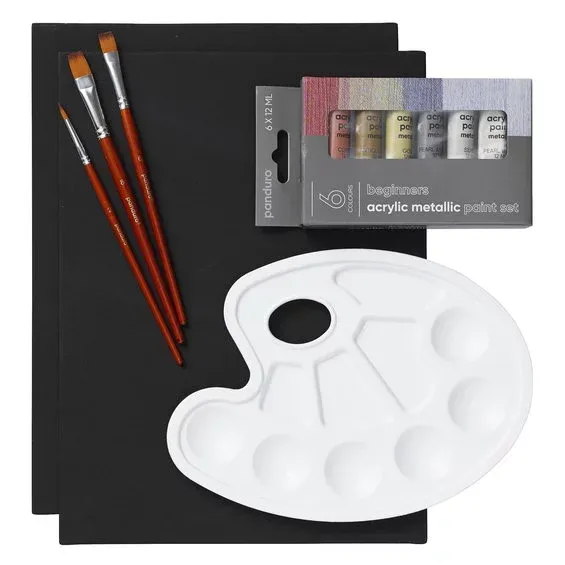 Beginners Acrylic Metallic Paint Kit, allt för nybörjaren som vill börja måla med akrylfärg I lager
