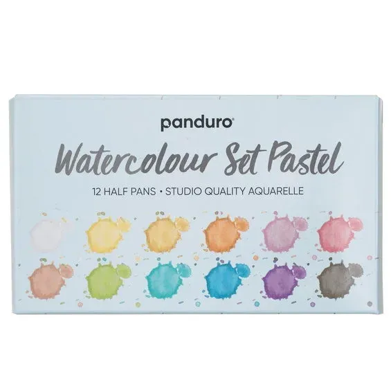 Panduro akvarellfärg set Pastel 12 – starka & livliga akvarellfärger i halvkoppar Begränsat antal