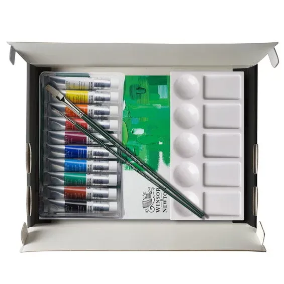 Winsor & Newton Winton Oil Kit 10×12ml oljefärg, A4-block, 2 penslar + palett Populär