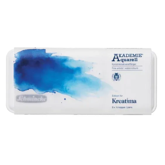 Schmincke Akademie Aquarell Kreatima Edition – akvarell-set med 9 halvkoppar Reapris