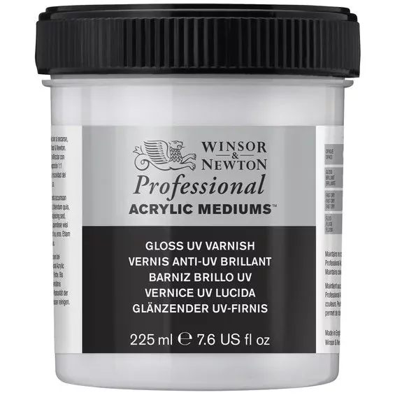 Kundfavorit Winsor & Newton Gloss UV Varnish 225 ml, skyddande fernissa mot solljus, damm etc.