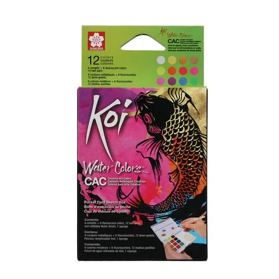 Koi Water Colors Sketch Box - 12 CAC (Creative Art Colors) Rabatter