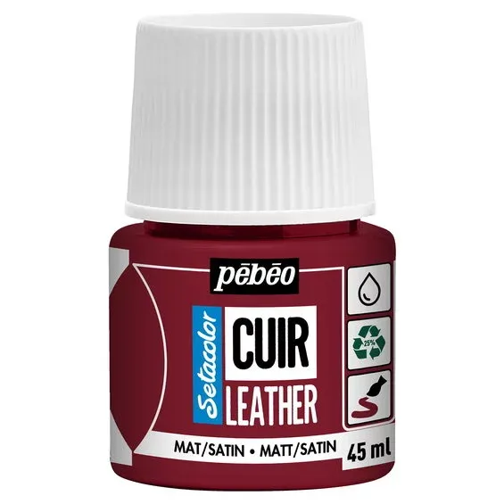 Utförsäljning Pebeo Cuir Leather 45 ml läderfärg, färgar även PU läder – Mörkröd, matt satin-finish