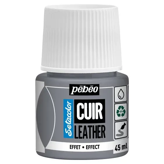 Sista chansen Pebeo Cuir Leather 45 ml läderfärg, färgar även PU läder – Silver, metallic
